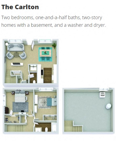 Floor plan for 2 beds, 1.5 baths, 922 sqft
